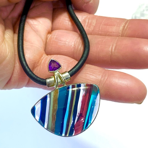 Artisan Surfboard Acrylic & Amethyst Necklace - Picture 6 of 8